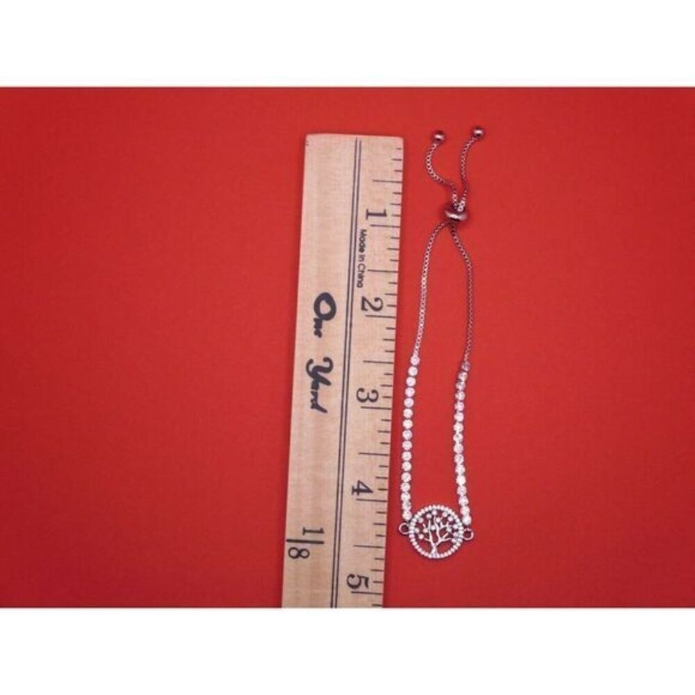 Cubic Zirconia Tree Of Life Adjustable Bolo Bracelet in Fine Silver Plate $75 - Picture 6 of 8